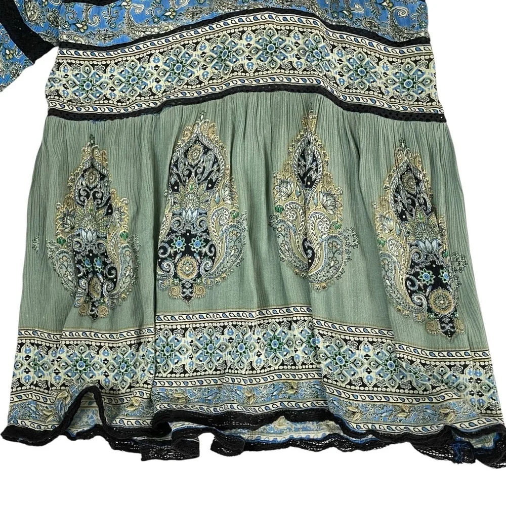 Free People Luna Scarf Print Tunic Ocean Blue Green